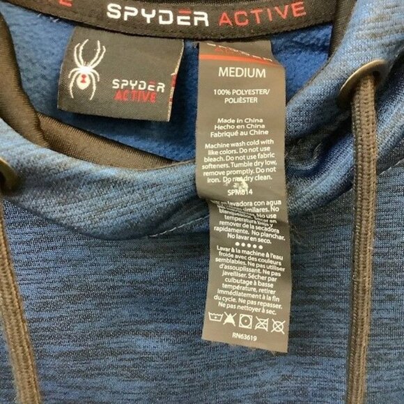 Spyder Active Mens Blue Hooded Sweatshirt Medium 100% Polyester Pullover With Ka - Picture 4 of 4